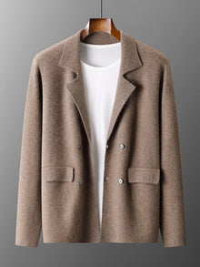 Suéter de 100% lana merino para hombre, cárdigan con cuello de traje, prenda de punto elegante informal, abrigo de cachemira liso para otoño e invierno, ropa con bolsillos