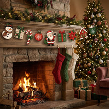 Merry Christmas Banner Garland Cartoon Santa Snowman Poinsettia Candy Cane Ornament Bunting Xmas Wall Hanging Home Decor