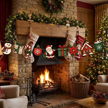Merry Christmas Banner Garland Cartoon Santa Snowman Poinsettia Candy Cane Ornament Bunting Xmas Wall Hanging Home Decor