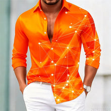Men's trendy geometric line print long-sleeved shirt. Fashionable slim black technology-style shirt. Popular men's shirt.