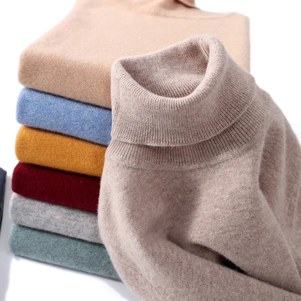 Men Turtleneck Cashmere Pullover 100% Pure Wool Knitwear Sweater Basic Solid Smart Casual Jumper Male Tops Autumn Winter