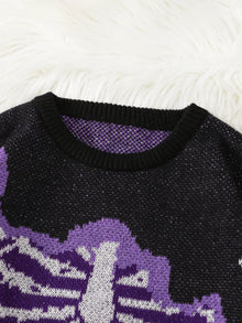 New Popular Spring and Autumn Bone-Shaped Butterfly Jacquard Pattern Pullover Sweater Casual Round Neck Contrast Color Knitted m