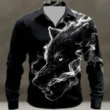Men's Cool Smoky Animal Wolf Shirt Fashion 3D Printed Shirt Button Up Shirt Casual Long Sleeve Shirt Street Blouse for Mens