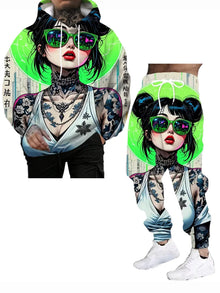 Japanese Anime 3d Print Hoodie 2pcs set Men Women Fashion Sexy Samurai Tracksuit Casual Autumn Clothes Y2k Hoodie jogging Set